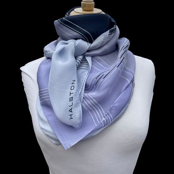 Halston Blue/Purple Geometric Pattern Signed Scarf - Picture 7 of 15